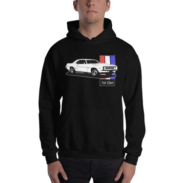Man Wearing 69 Camaro Hoodie From Aggressive Thread - Black